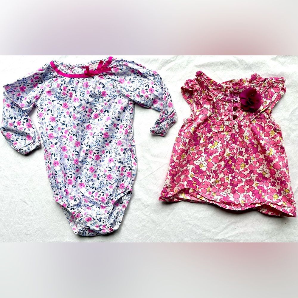 OshKosh Baby Girl Floral Top & Long Sleeve Bodysuit Lot – Size 12M